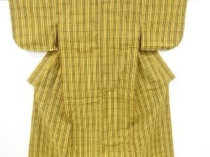 アンティーク　格子織り出し手織り紬単衣着物